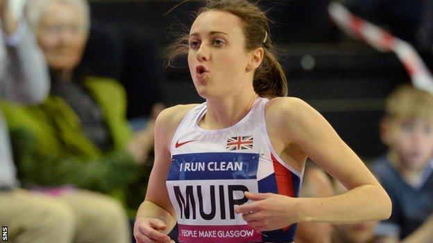 Laura Muir runs at the Glasgow Indoor Grand prix in February