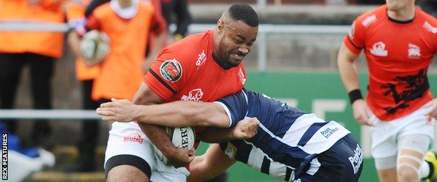 Darryl Marfo (left) in action for London Welsh against Bristol