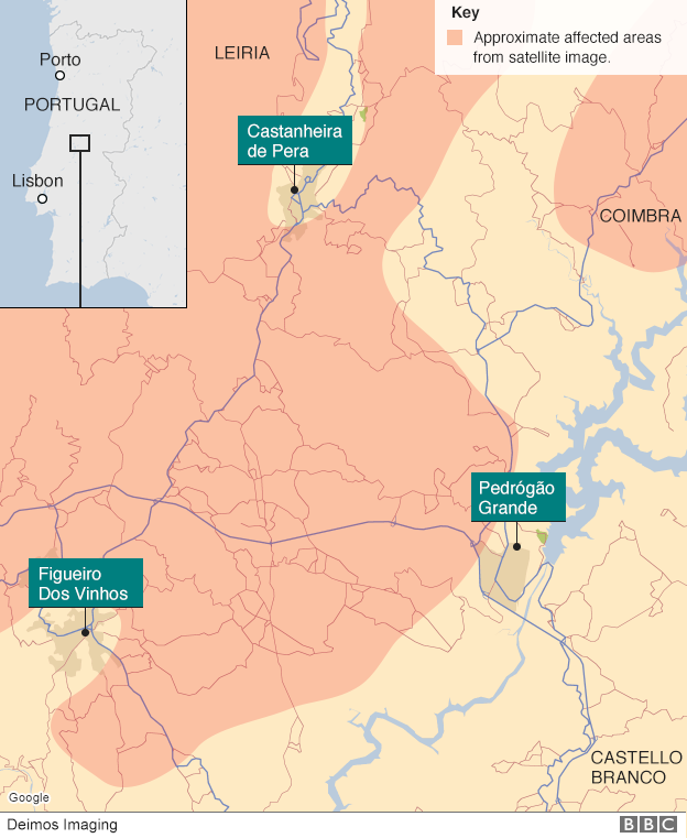 Map of firest fire in Portugal