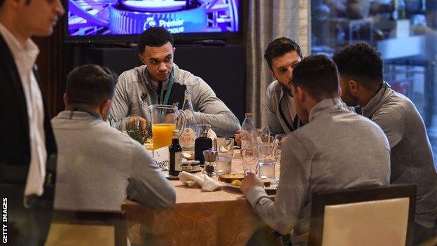 Liverpool players at their hotel in Doha, Qatar