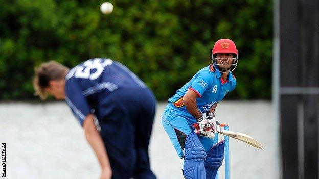 Najibullah Zadran bats against Scotland