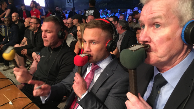 Mike Costello (right), Carl Frampton (centre) and Jamie Moore (left) on BBC Radio 5 live