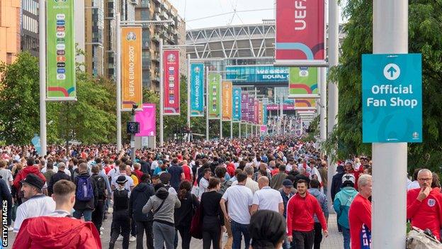 Crowds gathering for the Euro 2020 final between England and Italy