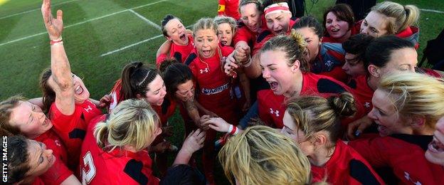 The Wales team celebrate their victory over England in last year's tournament