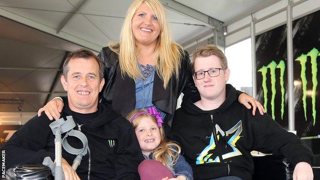 John and Becky McGuiness with daughter Maisie and son Ewan soon after his North West 200 crash