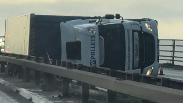 Lorry tipped over on motorway