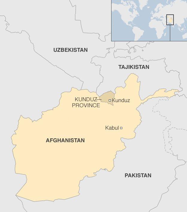 A map showing Kunduz in northern Afghanistan