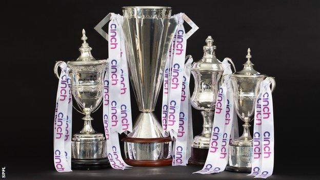 The four SPFL league trophies