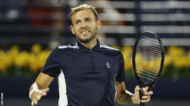 Dan Evans in action at the Dubai Tennis Championships