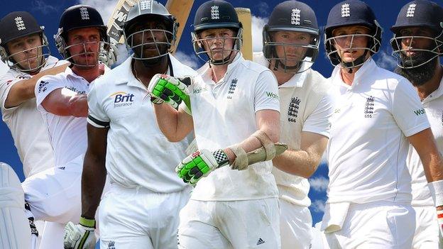 Jonathan Trott, Nick Compton, Michael Carberry, Sam Robson, Adam Lyth, Joe Root and Moeen Ali