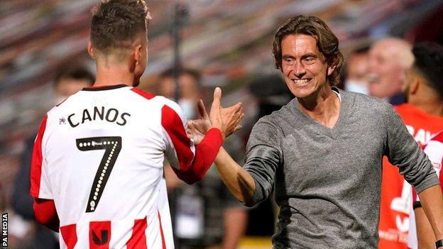 Brentford head coach Thomas Frank celebrates