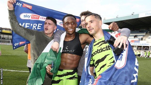 Forest Green Rovers celebrate their promotion from League Two