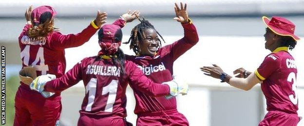 West Indies celebrate a wicket