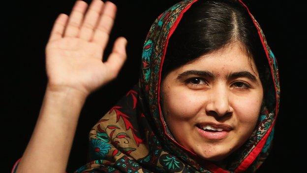 Malala Yousafzai, the Pakistani education activist, waves