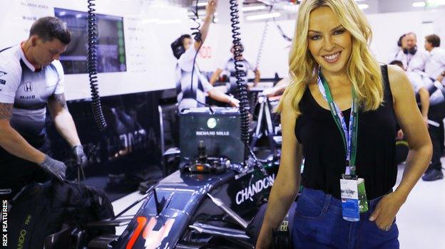 Kylie Minogue in the McLaren garage