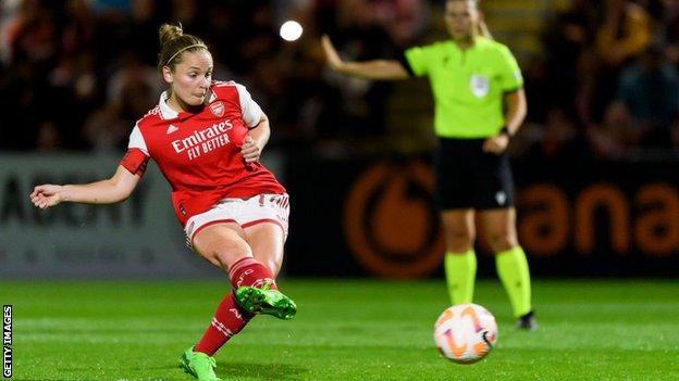 Kim Little scores from the penalty spot