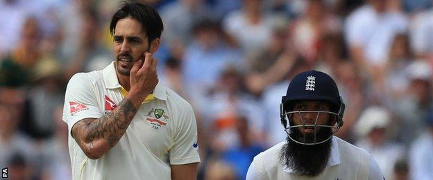 Mitchell Johnson (left) and Moeen Ali (right)