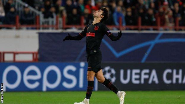 Joao Felix celebrates after scoring against Lokomotiv Moscow in the Champions League