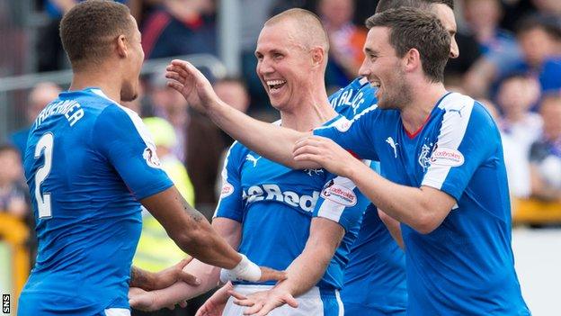 James Tavernier and Kenny Miller celebrate