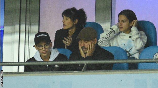 Pep Guardiola in the stands at Etihad Stadium