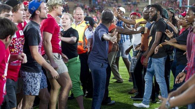 Students clashed during a protest at a rugby match in Bleomfontein