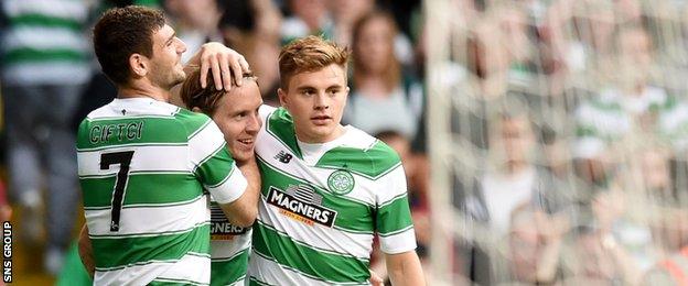 Stefan Johansen (centre) doubled Celtic's lead on 56 minutes