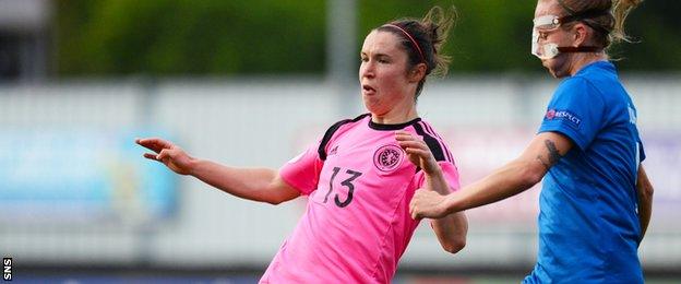 Jane Ross in action for Scotland Women in their first meeting with Iceland