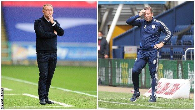 Swansea City head coach Steve Cooper (left) and Cardiff City boss Neil Harris