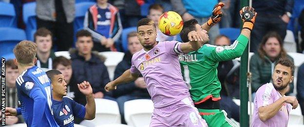 David goalkeeper in action for Cardiff in the 2-0 win over Reading