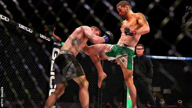 Brendan Loughnane aims a flying knee