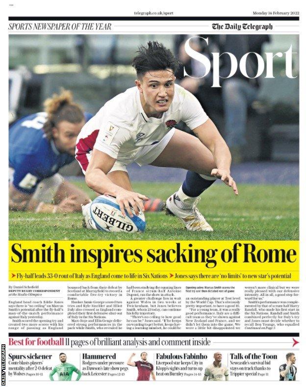 The sport section of Monday's Daily Telegraph