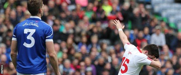 Ronan O'Neill celebrates after scoring his 49th-minute goal at Croke Park