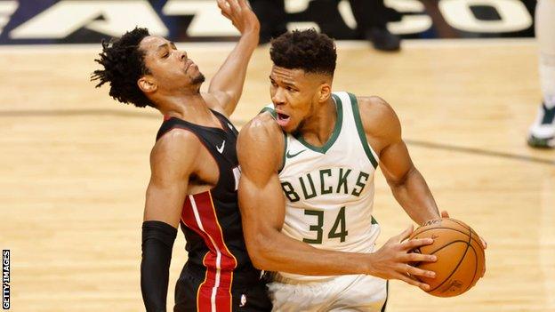 Giannis Antetokounmpo was the only Bucks player not to register a three-pointer against Miami Heat