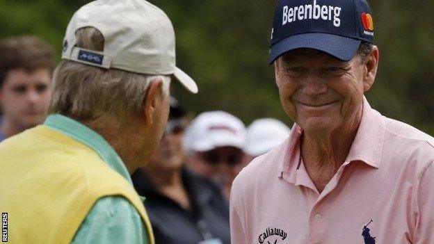 (l-r) Jack Nicklaus and Tom Watson at Augusta National