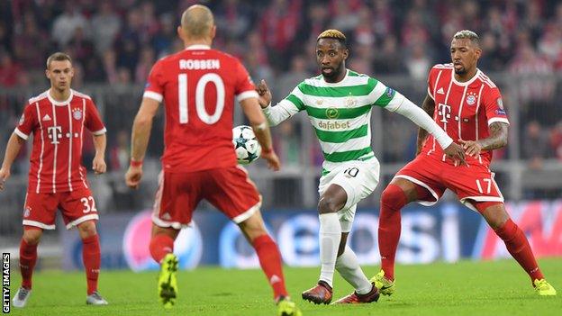 Moussa Dembele in action for Celtic against Bayern Munich