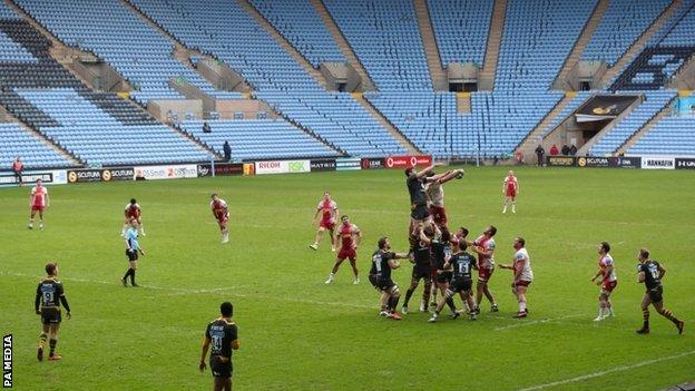 Rugby in lockdown looks even emptier at the 32,000 seater Ricoh Arena, the biggest regular home of all the 12 clubs in the Premiership