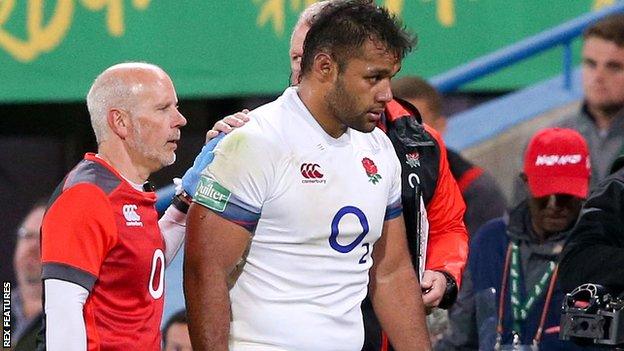 England number eight Billy Vunipola walks off against South Africa after suffering an arm injury