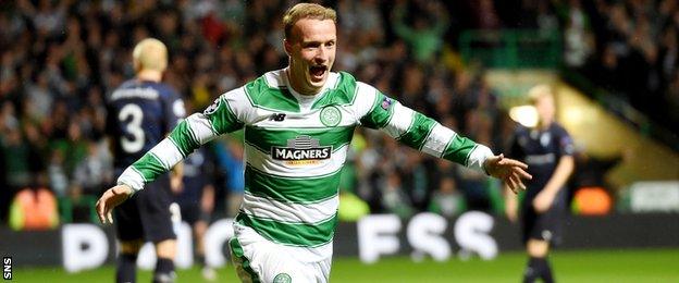 Leigh Griffiths celebrates after scoring for Celtic against Malmo