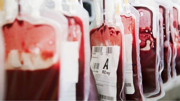 Blood bags in donation clinic