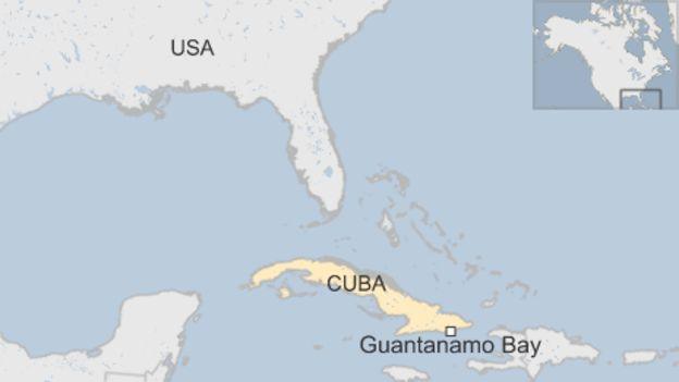 Map showing Guantanamo Bay in Cuba