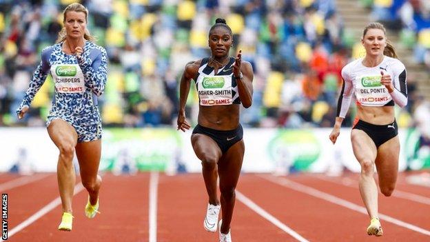 Dina Asher-Smith winning the women's 100m at the FBK Games in 2021