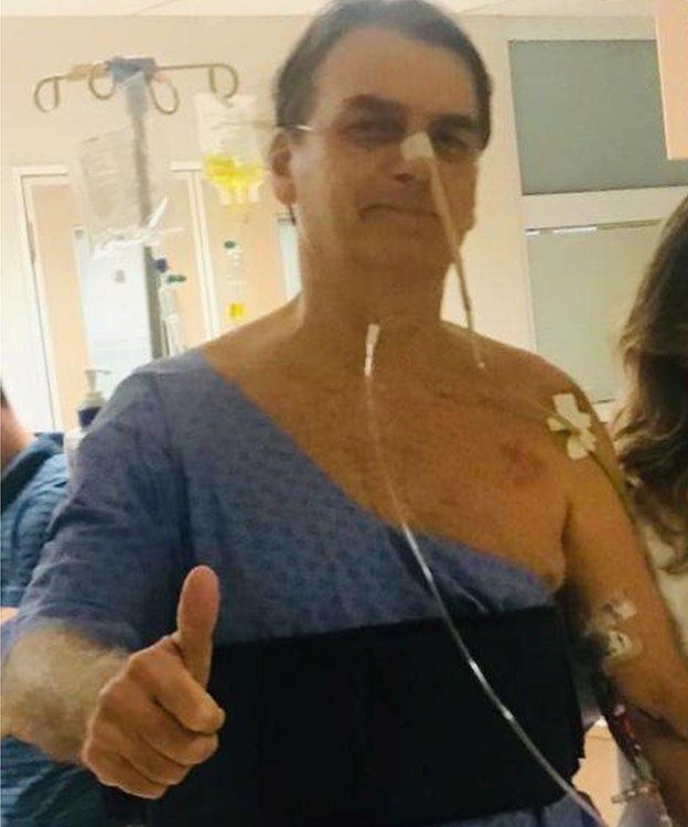 Brazil presidency image shows President Jair Bolsonaro at Albert Einstein Hospital in Sao Paulo, Brazil, February 7, 2019