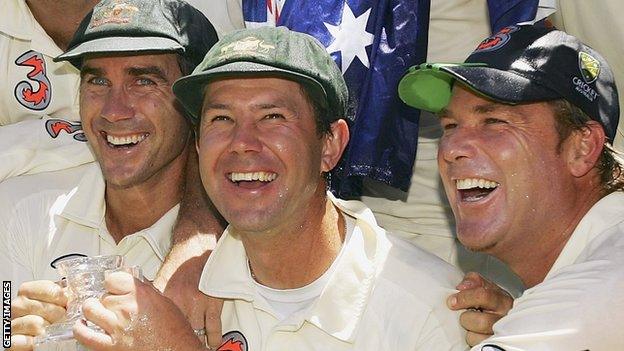 Justin Langer, Ricky Ponting and Shane Warne