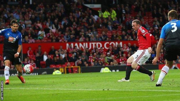 Manchester United skipper Wayne Rooney scores against Bournemouth