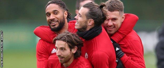 Wales players having fun during a training session