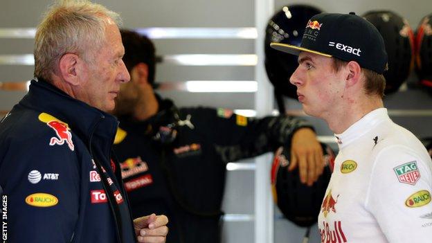 Dr Helmut Marko and Max Verstappen