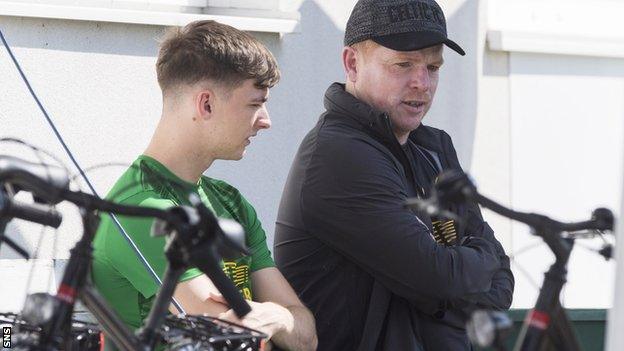 Celtic's Kieran Tierney and Neil Lennon