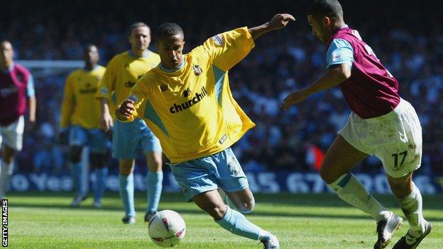 Wayne Routledge in action during the 2004 First Division play-off final, which Crystal Palace won through a Neil Shipperley goal