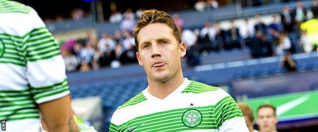 Kris Commons walks out at Murrayfield for Celtic in a Champions League qualifier in 2014