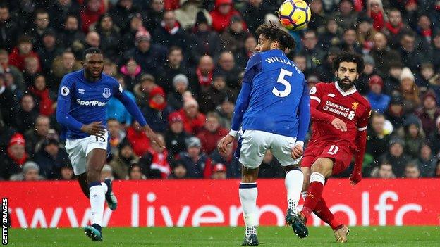 Mohamed Salah scores against Everton